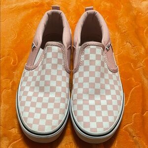 Vans Kids Pink and White Checkered Slip-On Sneakers